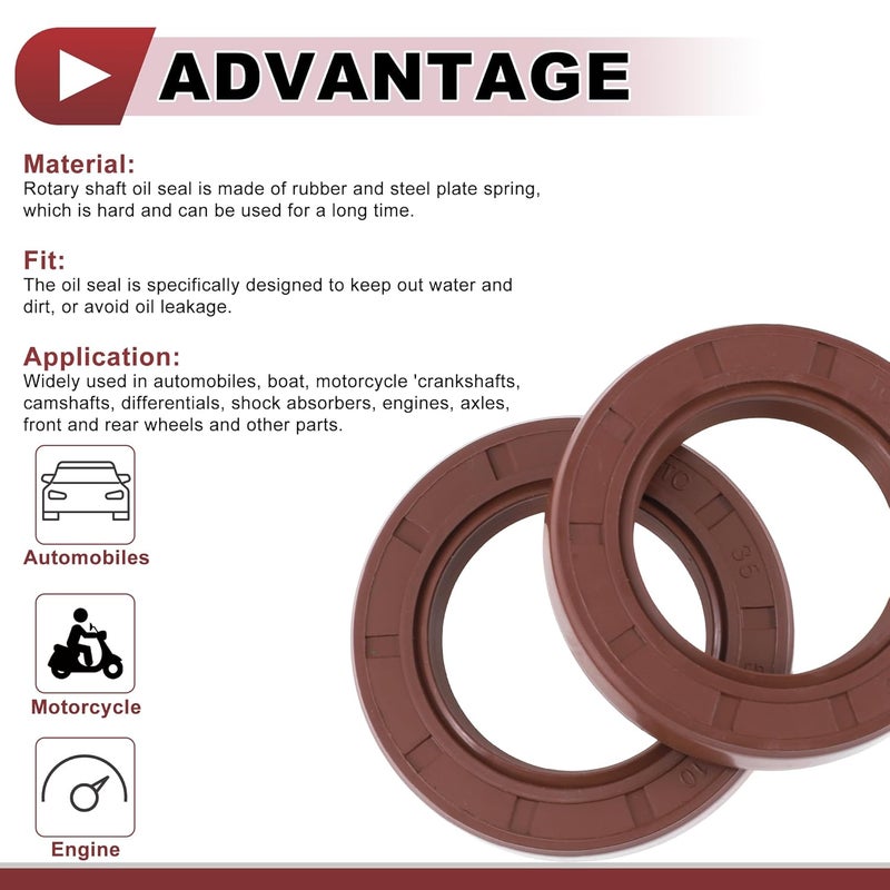 HEROFFIX Universal Oil Seal TC Seal Ring Rotary Shaft Seal 35x56x10mm High Pressure FKM Rubber Brown 2 Pcs - Image 4